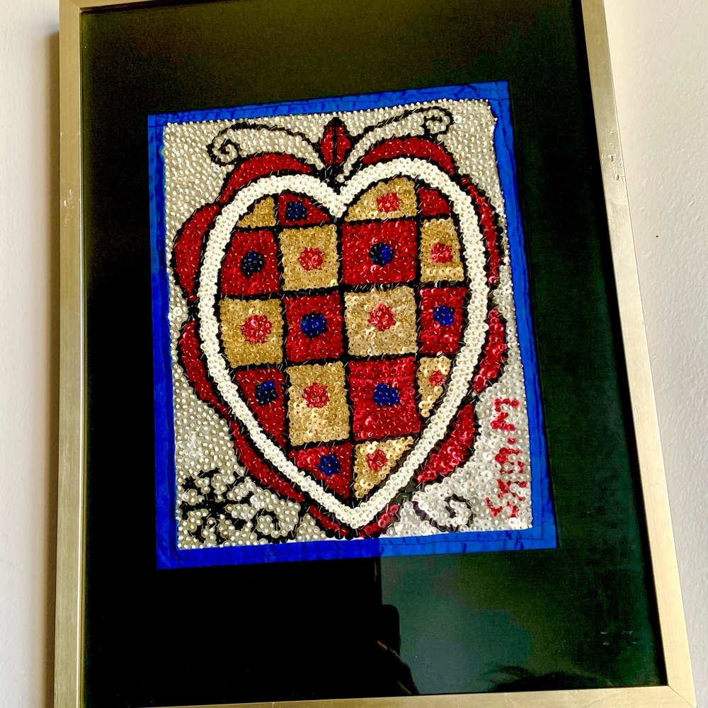 Hand-Beaded Haitian Vodou Flag - Erzulie Sacred Heart.